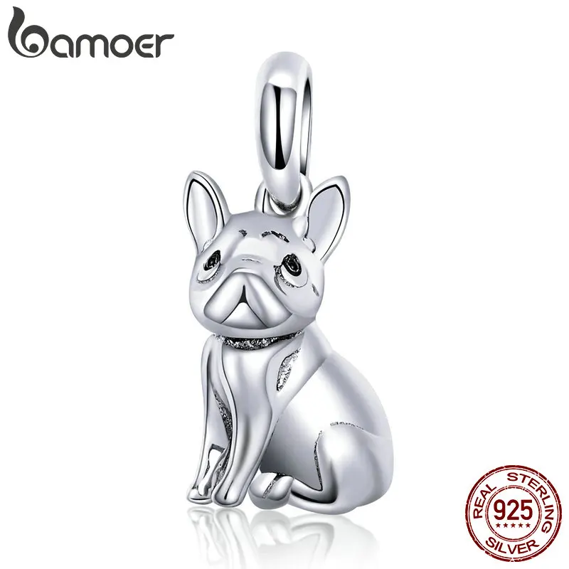 Cheap BAMOER New Arrival 925 Sterling Silver Trendy French Bulldog Pendant Charms fit Bracelet Necklace DIY Accessories Jewelry SCC714