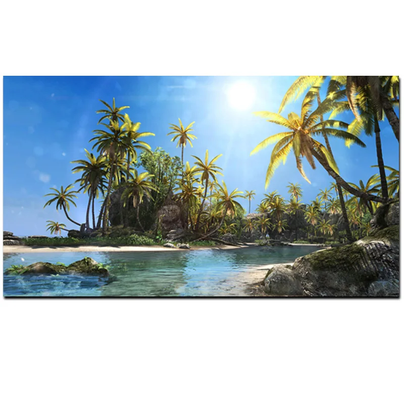 Matahari Pohon Kelapa Seascape Scenery Gambar Lukisan Hd Mencetak Kanvas