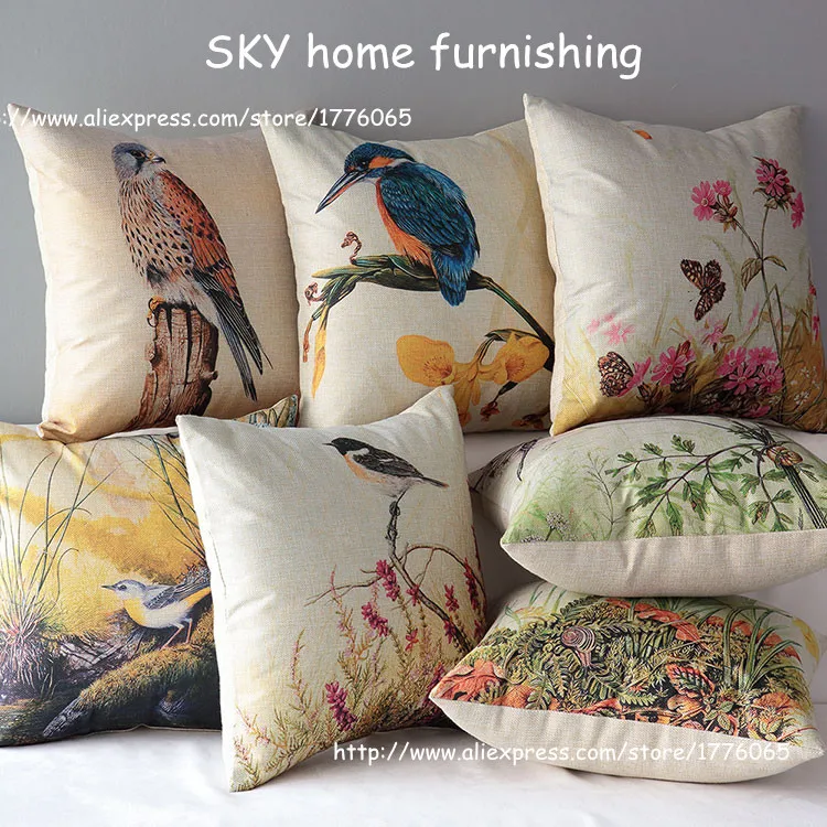 

45*45 new factory wholesale Professional custom-made Cushion Cotton and linen hold pillow coat jungle birds flowers style design