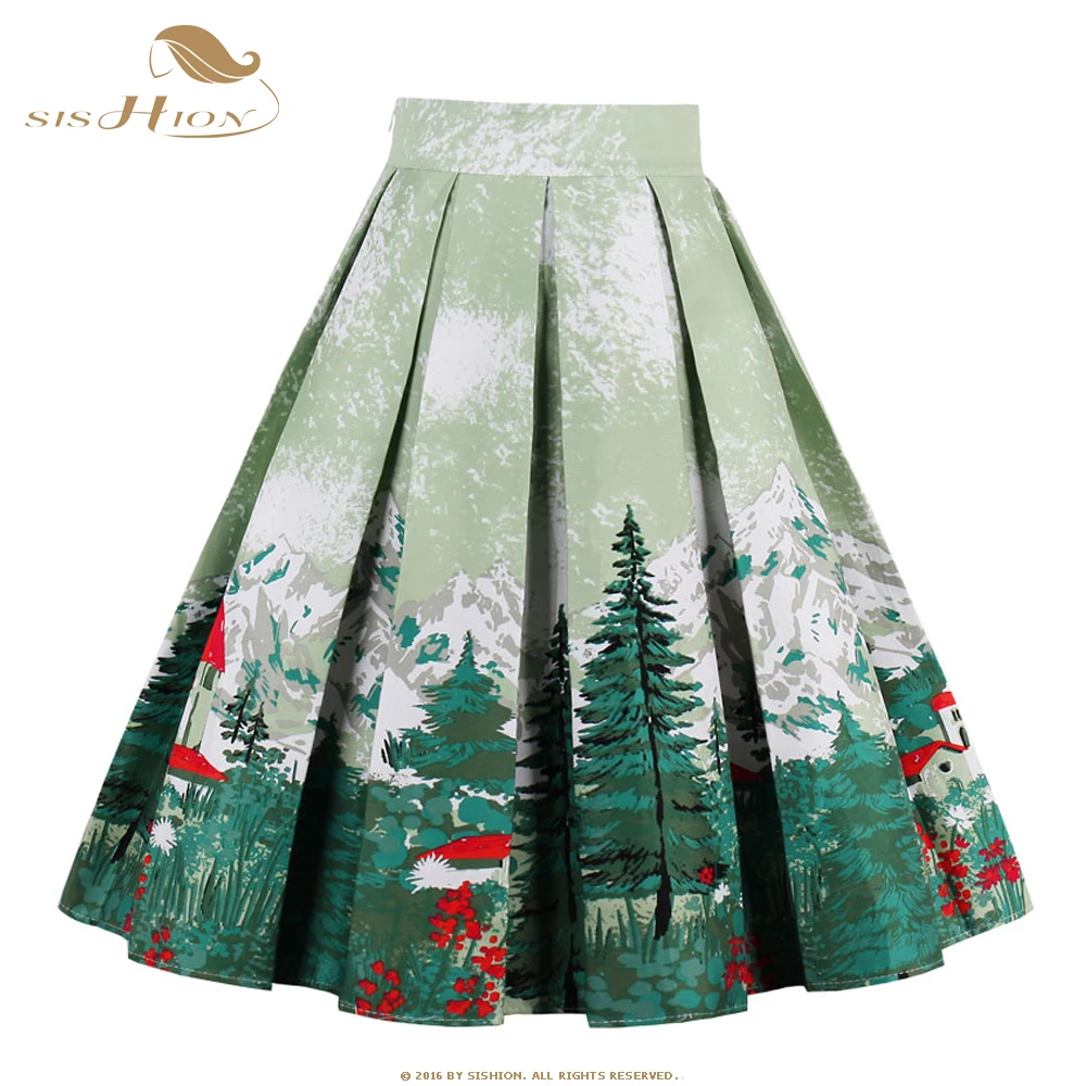SISHION, год, Рождественская елка, винтажная плиссированная короткая юбка, модная, высокая талия, бальное платье, женские юбки, элегантные, Saia VD0530