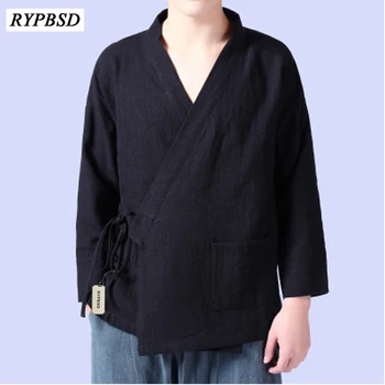 

Vintage Chinese Style Men's Linen Shirt Chinese Clothing Kung Fu Tang Casual Social Shirt Long-sleeved Cotton Linen Men's Shirt
