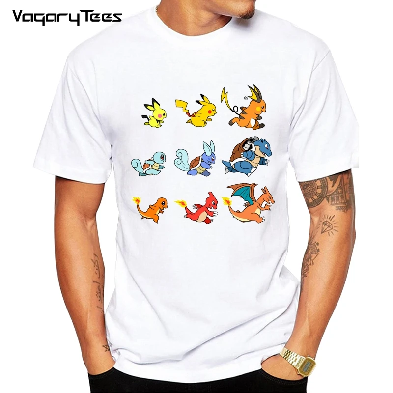 

New men's Clothes T Shirt Pokemon Evolution Pikachu Charizard Squirtle Print T-shirt for Boys and Girls Shirts Tee