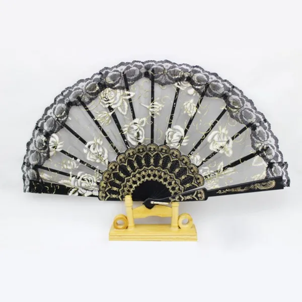 

Chinese Dance Party Wedding Fan Lace Flower Folding Hand Held Flower Fan