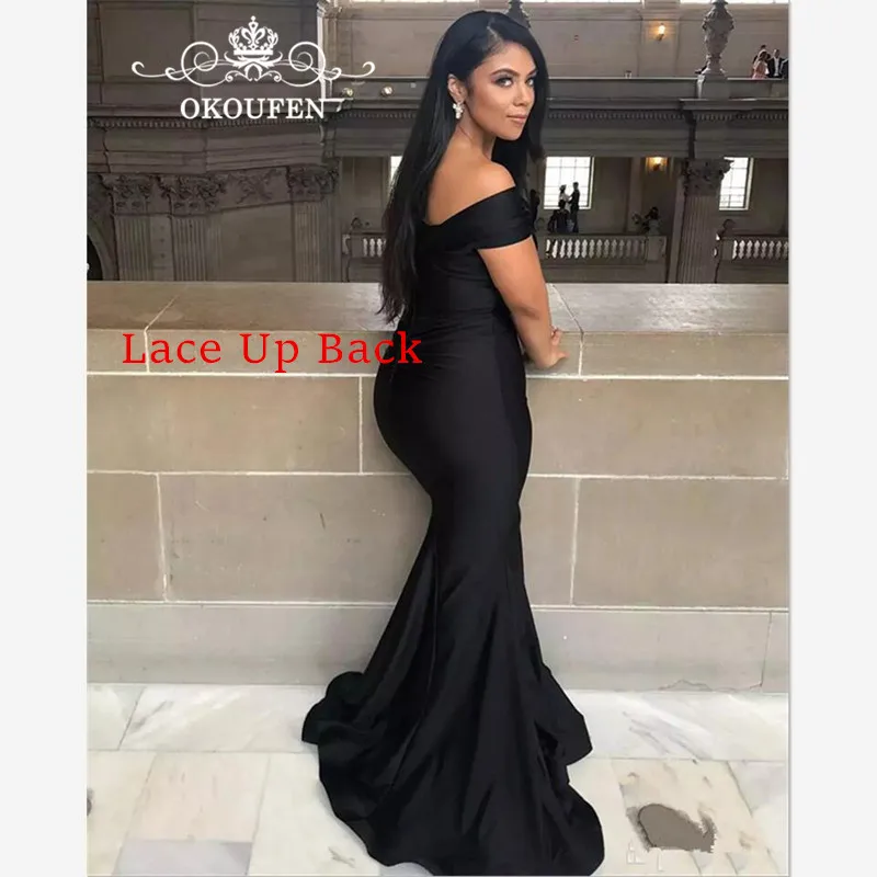 Wholesale Price Mermaid Black Bridesmaid Dresses For Women Lace Up Back Off Shoulder Long Prom Dress Party Gown