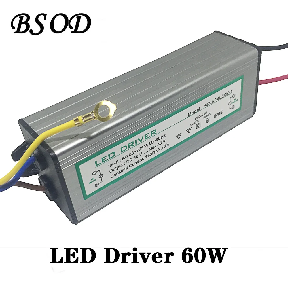

BSOD LED Driver 60W Transformer Power Supply Input Voltage 85-265V Output DC36-45V Constant Current 1500ma Alumium Waterproof