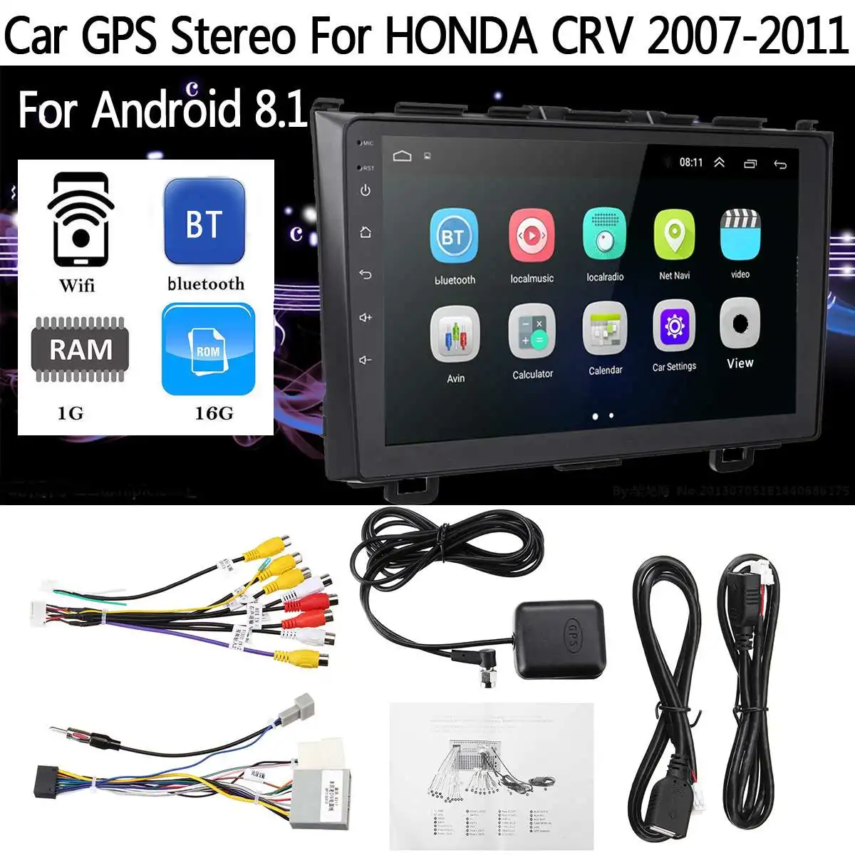 Best 9 inch 2 din for Android 8.1 Car DVD Multimedia Player for Honda CRV 2007 2008 2009 2010 2011 WiFi Stereo navi GPS FM AM BT 4