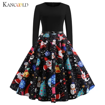 

KANCOOLD Dress Christmas Women's Long Sleeve O Neck Printing Dress Vintage Gown Evening Party Empire Dress women 2018NOV30