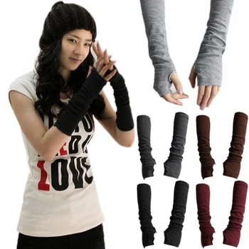 

Winter Arm Hand Warmer Knitted Long Fingerless Gloves Mitten For Women