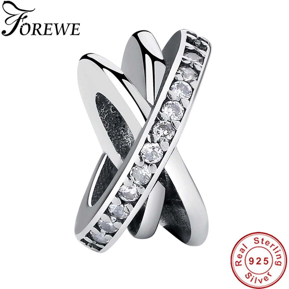 FOREWE 100% 925 пробы серебристый неправильной формы Круглый AAA циркония бусы шарма