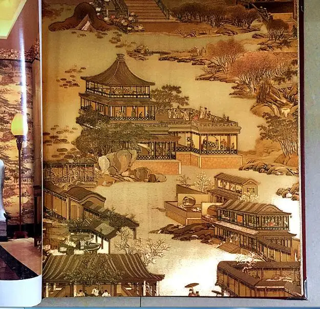 Beibehang Qingming Shanghe 3D обои пейзаж натуральная шелковая ткань золото ресторан классический китайский декоративные - Цвет: 001