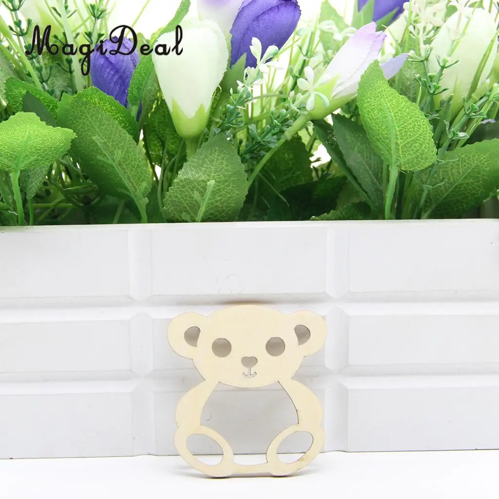 10pcs Vintage Bear Wooden Pieces Wedding Baby Shower Gift Tags Scrapbooking Embellishments DIY Craft