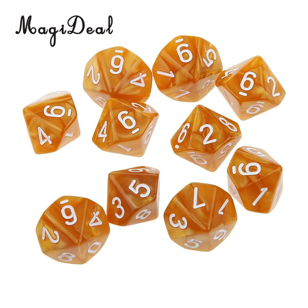 MagiDeal 10Pcs Acrylic Ten Sided Dices D10 for Friends Family Party Club Pub Bar Playing D&D RPG Games Funny Toys 22x22x22mm