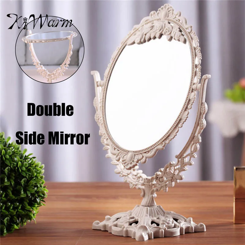 Espejo de maquillaje de escritorio de 360 grados de rotación ovalado de doble cara espejo cosmético Rotable decoración del hogar reflejo de vidrio Espejo de maquillaje de escritorio de 360 grados de rotación ovalado de doble cara espejo cosmético Rotable decoración del hogar reflejo de vidrio