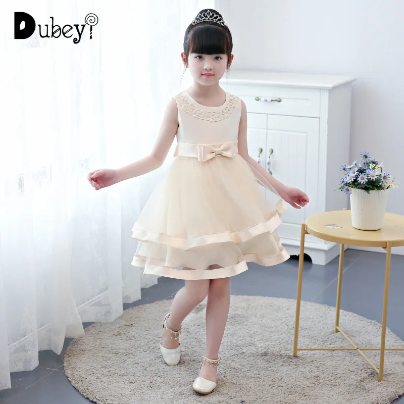 

Elegant Beading Layered Dress for Princess Party Baby Girl Evening Prom Costume Flower Girl Cute Frocks for Birthday and Wedding