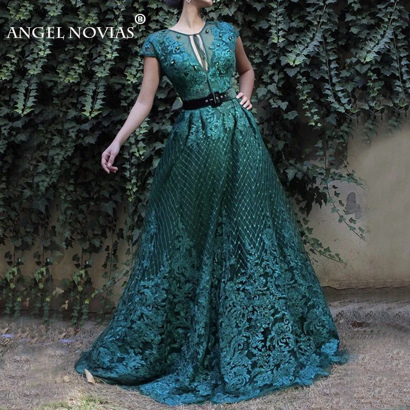 ANGEL NOVIAS длинные для женщин зеленый кружево Abendkleider арабский элегантное вечернее платье 2018 vestidos elegantes 2018