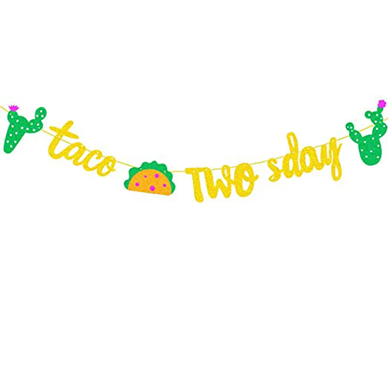 

Taco TWOsday Birthday Party Banner Gold Glitter Sign Garland For Mexican Fiesta Decoration Baby 2nd Birthday Party Supplies Deco