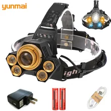 Zoom 15000лм 5 светодиодный налобный фонарь NEW-T6 USB головной светильник 3 цвета светильник для кемпинга лампа регулируемый светодиодный налобный светильник с аккумулятором