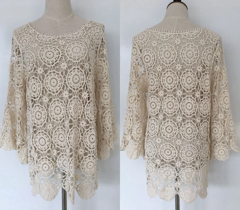 2018 Summer Women Beach Dress Sexy Hollow Solid Crochet Mini Dress Boho (9)
