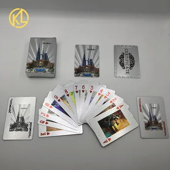

Durable and waterproof Dubai scenery series Burj Al Arab silver foil playing cards in PET material