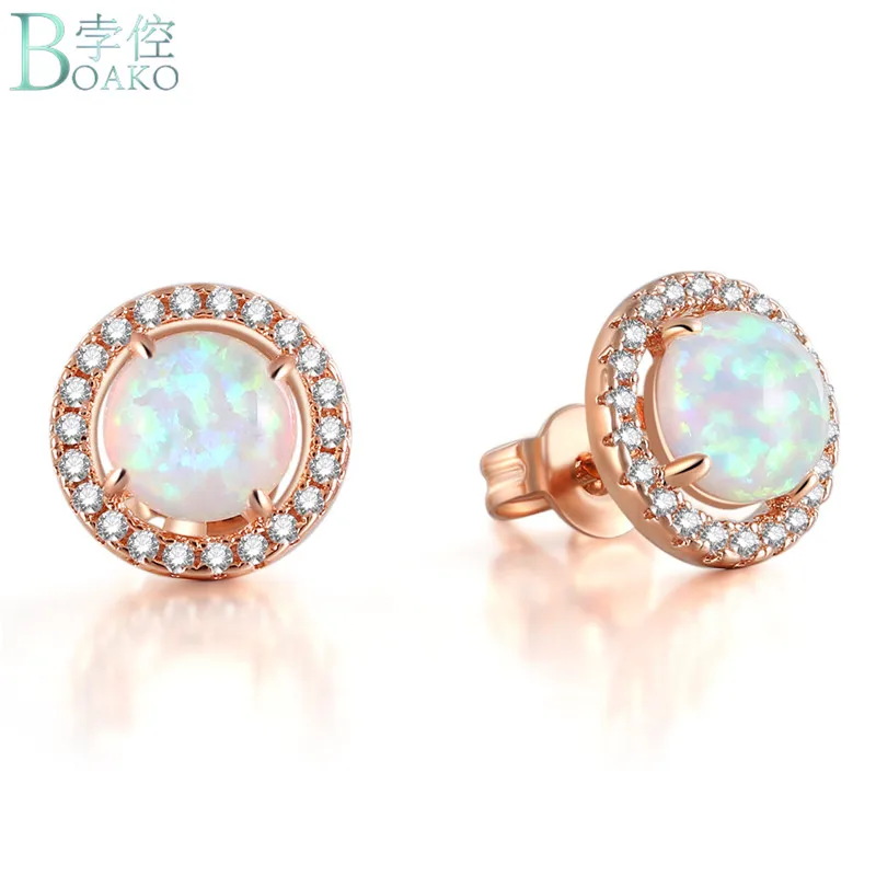 BOAKO своих опаловые серьги 6 мм природный камень опал Медь серьгу гипоаллергенный украшения для ушного пирсинга oorbellen