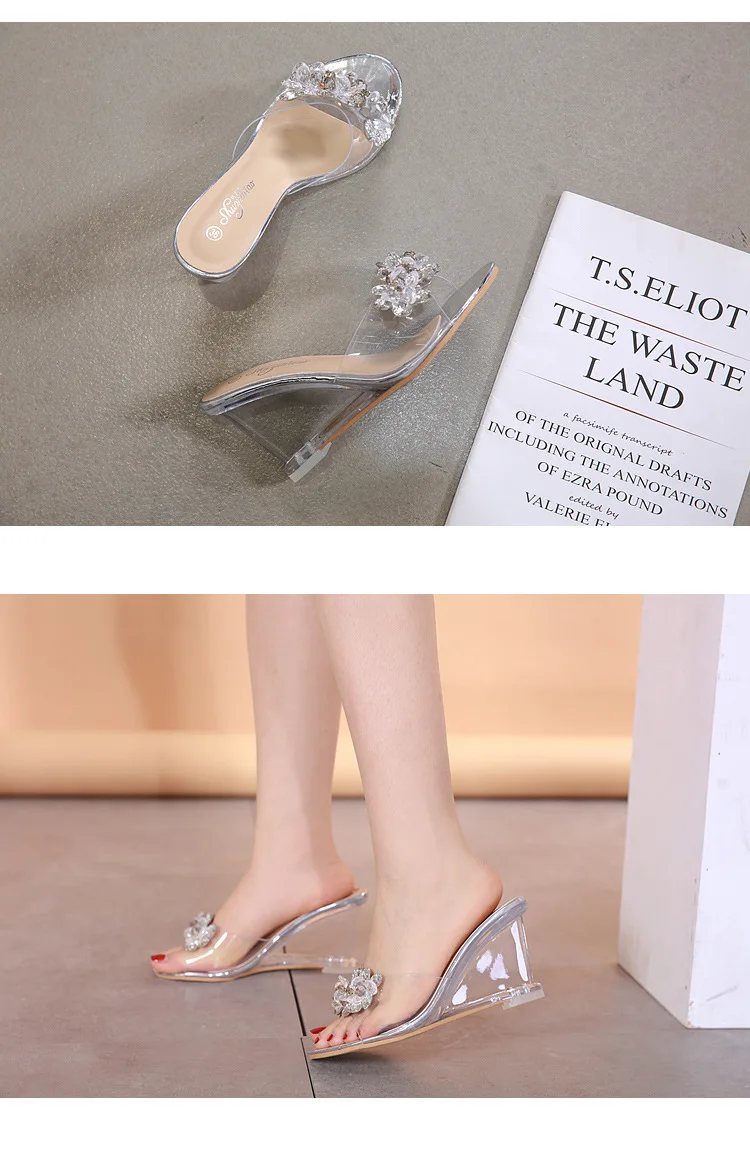 YEELOCA/Новинка года; модные женские шлепанцы; прозрачные пикантные сандалии с круглым носком; обувь для вечеринок на каблуке с открытым носком; женские туфли-лодочки со стразами