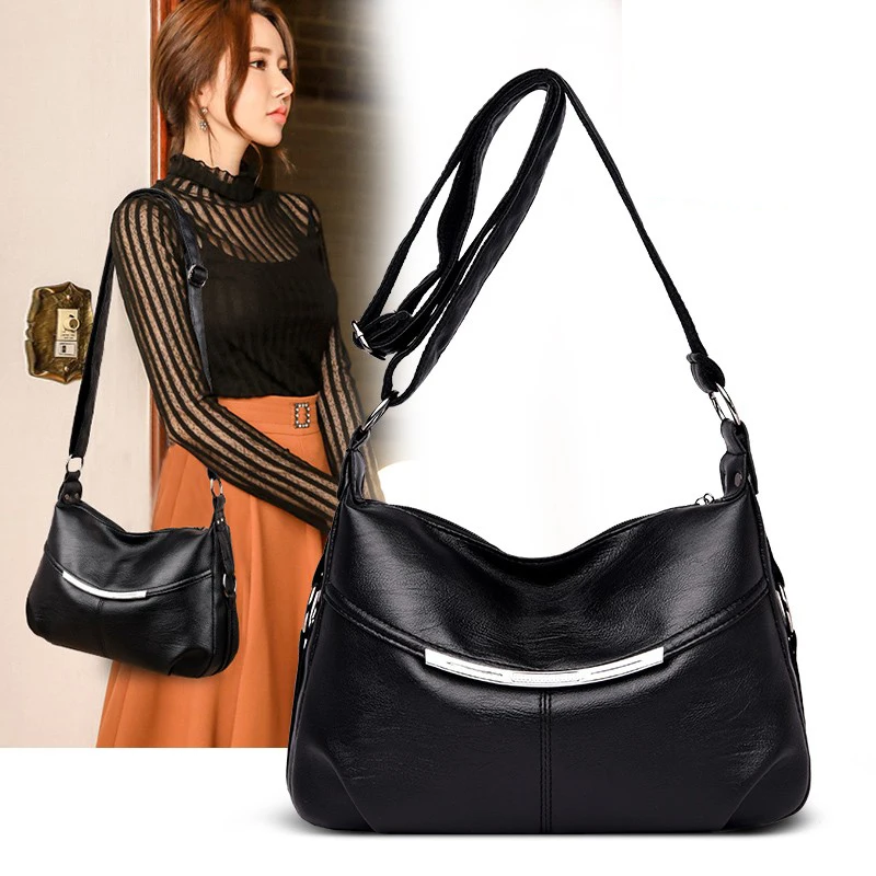 

Elegant Female Shoulder Bags For Women 2019 Soft High Quality Micro Fiber Leather Crossbody Bag Black Wine red