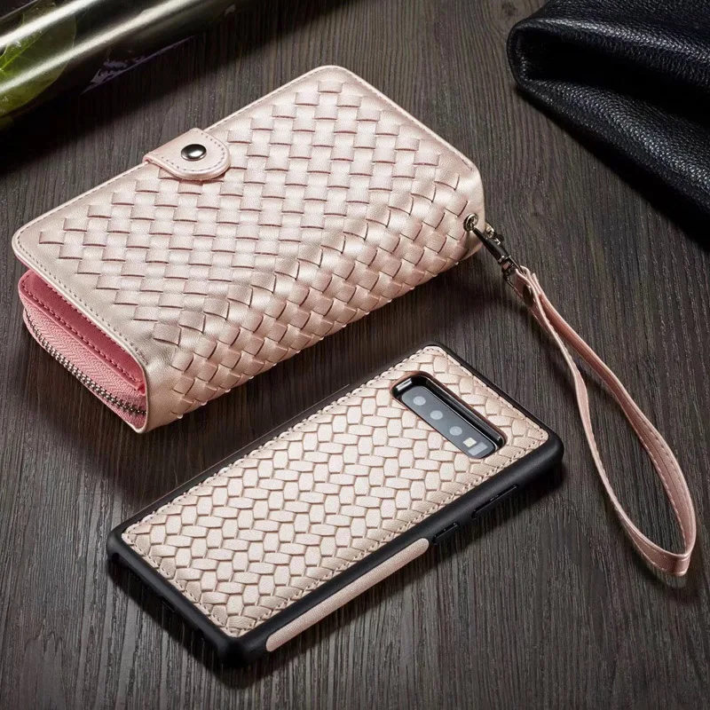 

Zipper Wallet Case For Samsung Note 10 9 8 5 4 Woven Pattern PU Leather Split Phone Cover For Galaxy S6 S7 Edge S8 S9 10e Plus