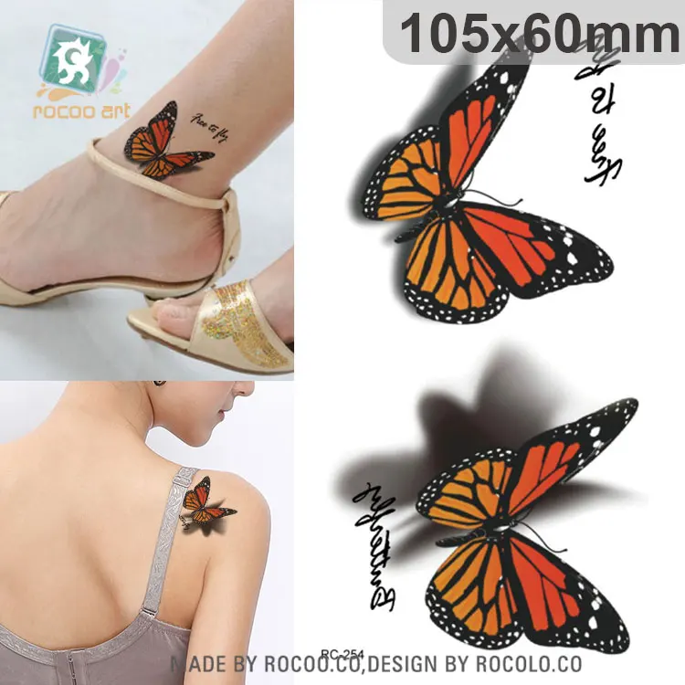

RC-254 Waterproof Temporary Tattoo Sticker 3D Brown Butterfly Design Flash Tattoo Decal Women Chest Water Transfer Fake Tattoo