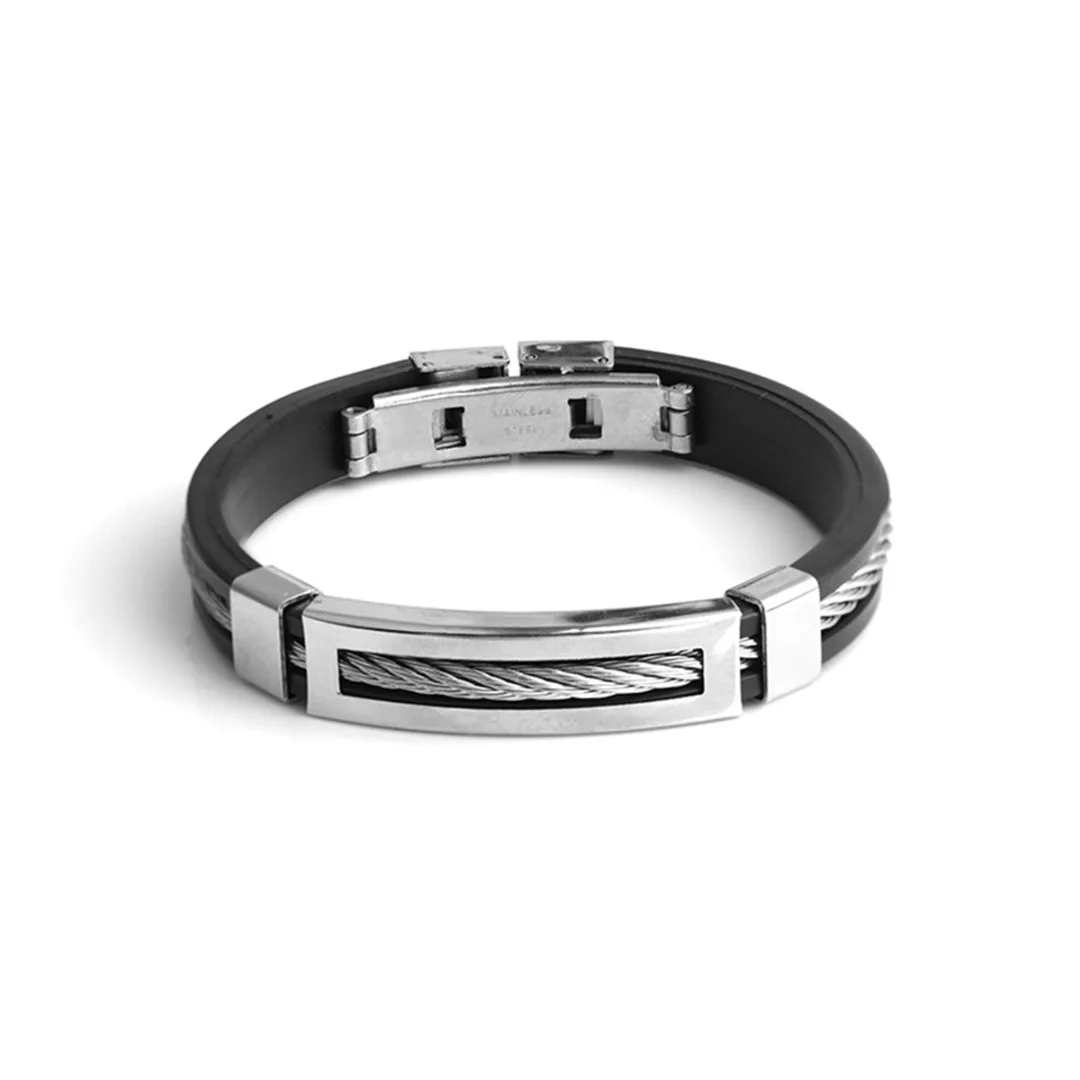 Silicone Stainless Steel Wire Mens Bracelet Simple Fashion Black Charm Bracelet Bangle Sport Wristband Male Jewelry Gift