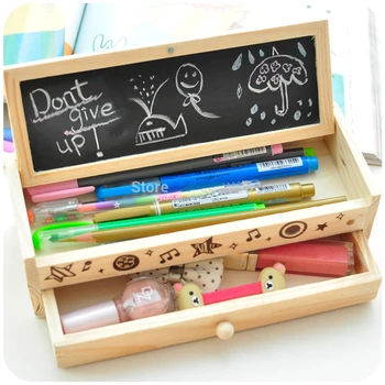 

Korea stationery lovely pencil box multifunctional wooden diy drawer stationery box/ pencil case School & Office Pencil Holder