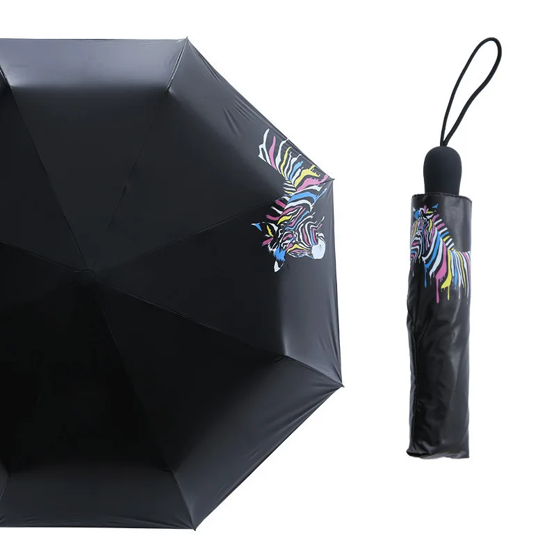 FGHGF Zebra Pattern Collapsible Umbrellas Color Change Of