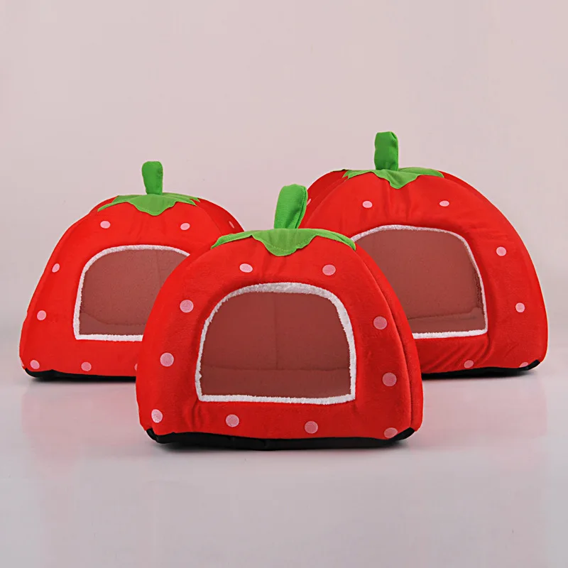 Soft Cat House pet bed For Foldable Leopard Strawberry Shape Lovely Dog Bed Warm Puppy Kitten Bed Tent Cute Pet Cat Dog Cave Nest