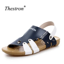 Outdoor Sandals Summer Mens Beach Shoes Rubber Bottom Leather Sandals for Male Blue Mans Sandals 2018