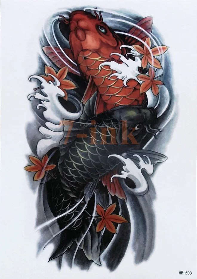 Водостойкая временная татуировка Китайская традиционная Татуировка Карп Тотем рыбы водяная передача поддельная Татуировка флеш-тату для