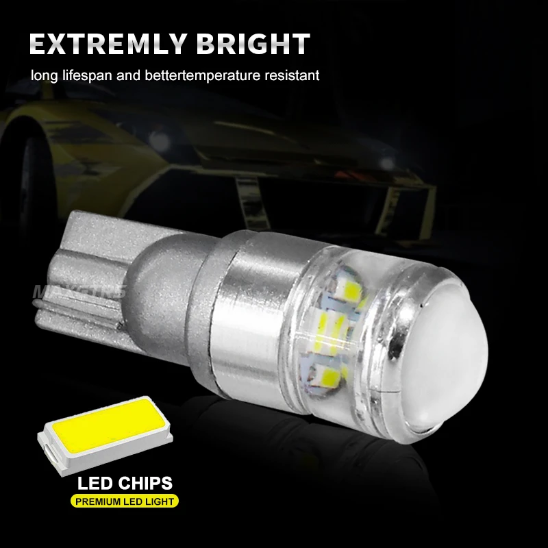 2x T10 عالية مشرق 5smd ل 3535 10 واط مع العارض عدسة سيارة Led أضواء W5W 194 168 السيارات مصابيح كهربائية التخليص مصباح