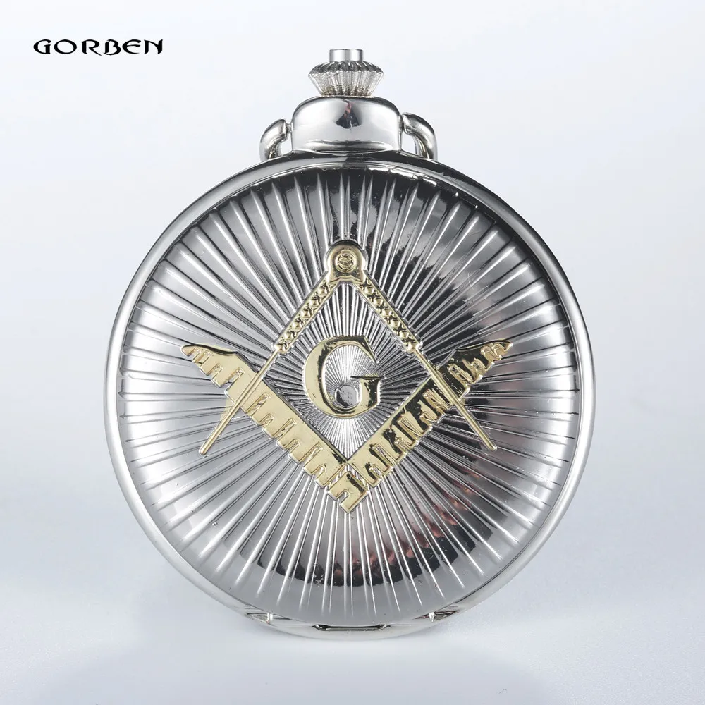 2016 gorben роскошные серебряные и золотые Бесплатная-Mason стимпанк Дизайн Горячая масонских масоном масонство карманные часы кварцевые часы