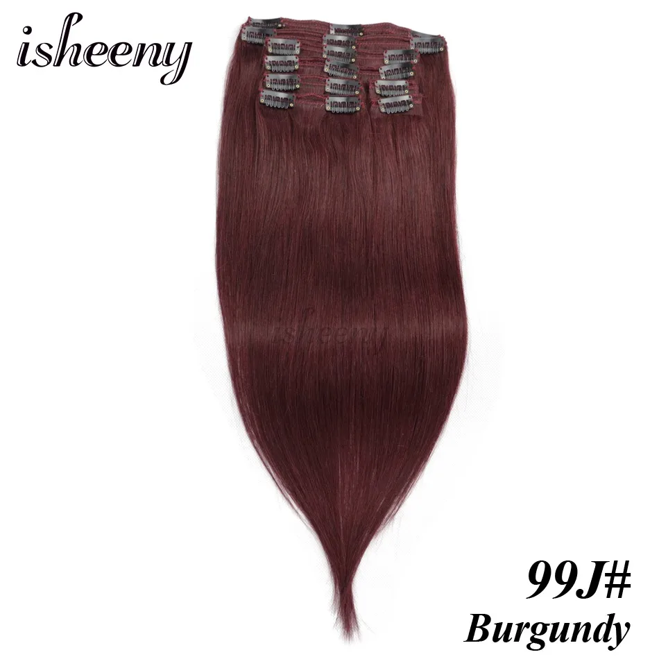 Isheeny Remy человеческие волосы клип в расширениях 14 "-24" 8 шт./компл. толстые двойные плетеные бразильские волосы Клип ins полная головка клип на