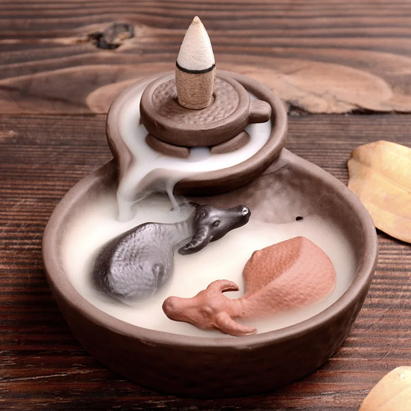 

Backflow Incense Burner Home Decor Ceramic Bull Incense Stick Holder Aromatherapy Smoke Back Flow Censer + 10Pcs Incense Cones