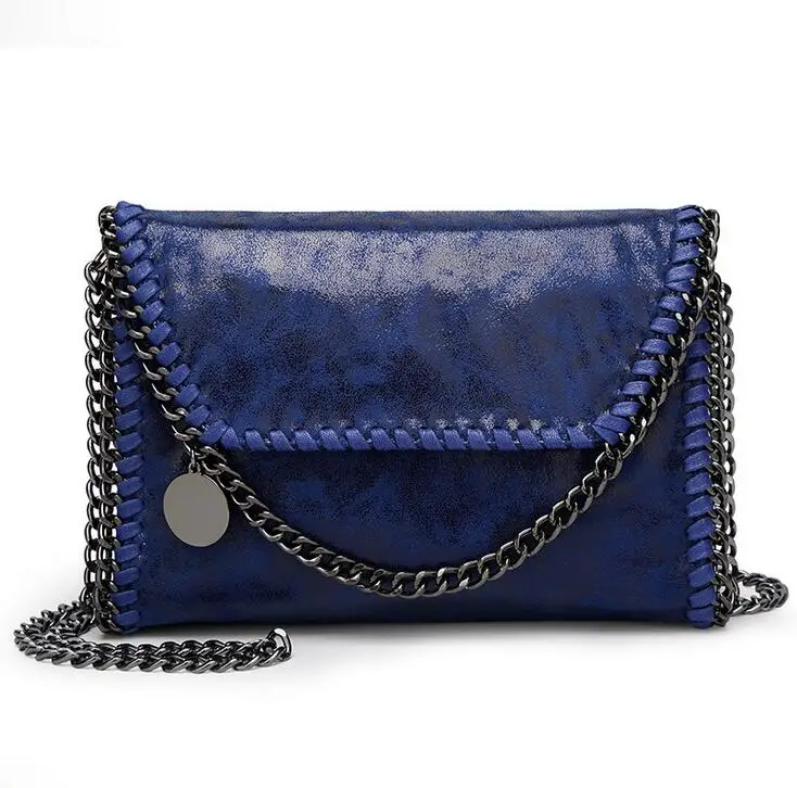 Новая женская сумка из искусственной кожи, модная переносная сумка с 2 цепочками, тканая сумка через плечо, женская сумка S989 - Цвет: Синий