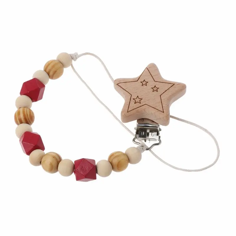1PC Dummy Clip Pacifier Chain Holder Natural Organic Beech Wood Baby Newborn Shower Gift Dec17