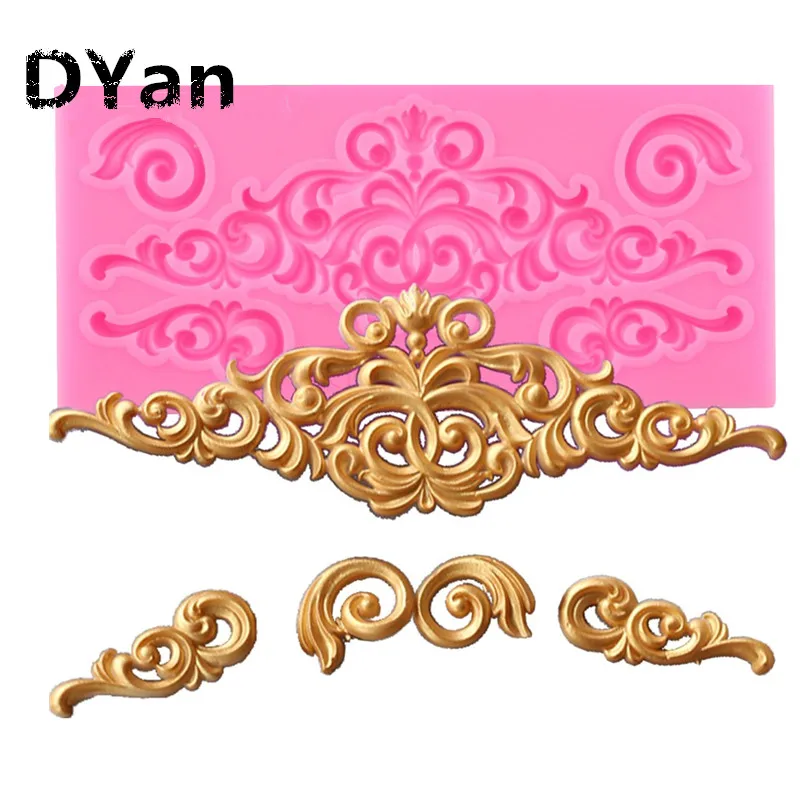 

Baroque Scrolls Cake Border Silicone Flower Vine Fondant Cake Decorating Tools Cupcake Chocolate Gum Paste Clay Candy Mold A1186