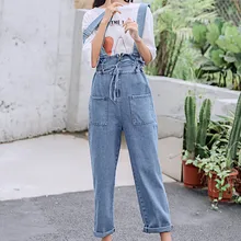 S-4XL, осенние джинсы размера плюс, женские повседневные джинсовые штаны с эластичным поясом, женские корейские длинные джинсовые штаны с карманами, Комбинезоны для женщин