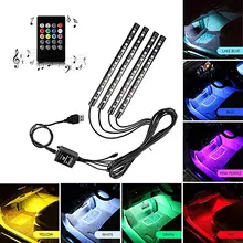 Car Interior Atmosfera Luce Al Neon del LED Multi Colore RGB del Sensore di Voce del Suono di Controllo di Musica Della Decorazione Della Lampada Decorativa di Illuminazione Auto 12 v