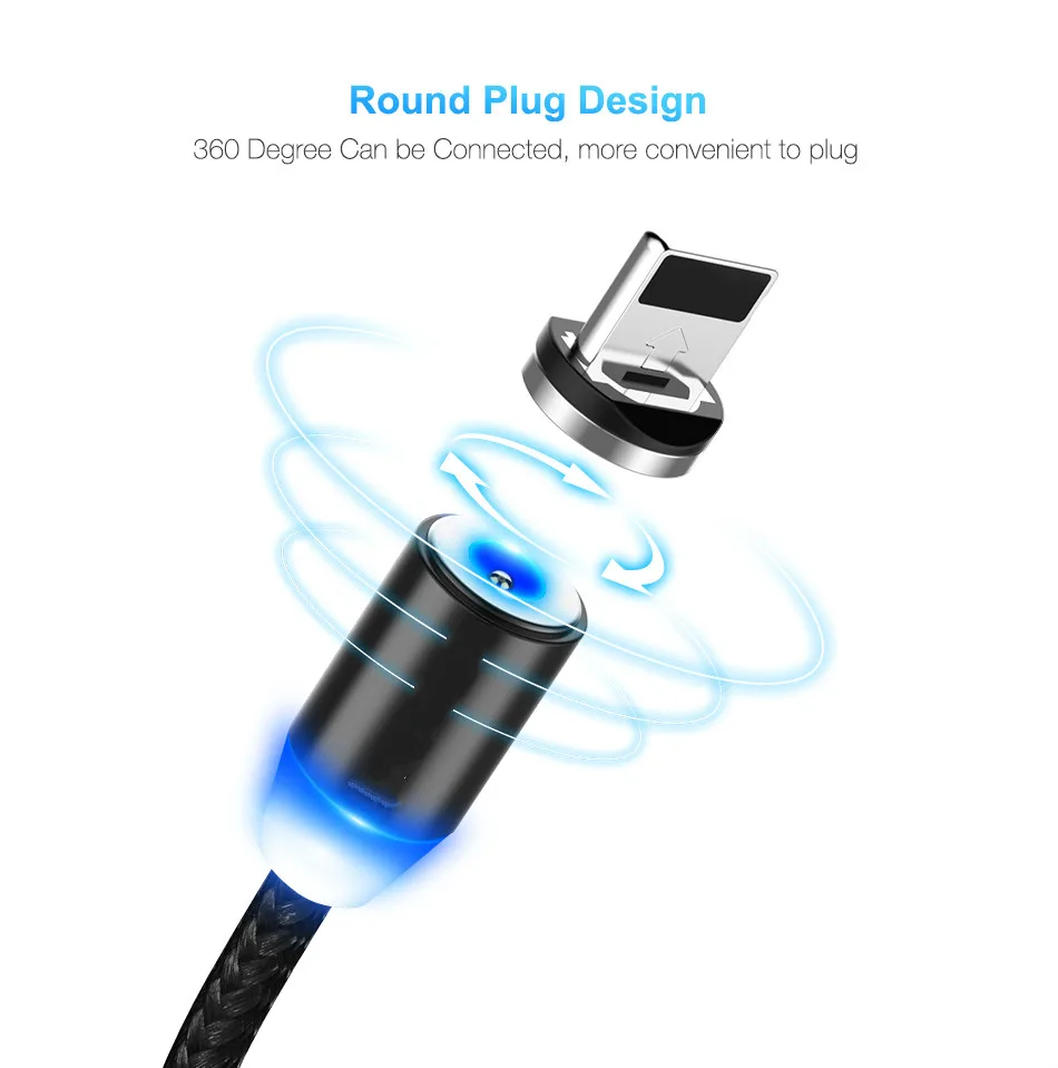 DaDaXiong 1 м Магнитный зарядный кабель Micro USB кабель для iPhone XR XS Max X магнитное зарядное устройство usb type C светодиодный кабель для зарядки