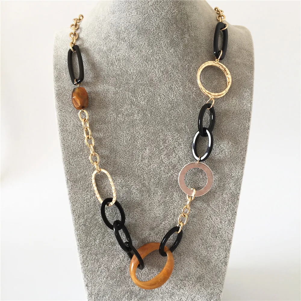 FASHION JEWELRY CASUAL GOLD COLOR PLATING CIRCLE LINKED LONG NECKLACE FOR WOMEN | Украшения и аксессуары