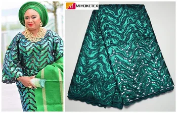 

2019 African embroidered sequins Organza Lace Fabric High High Quality French Net Lace Fabric With Sequins For Wedding PSA621-1