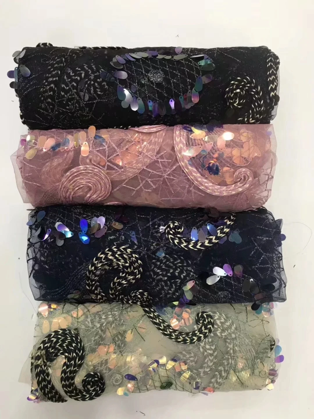 

African French Lace Fabrics Sequins Embroidered Nigerian Mesh 3D Cord Tulle Lace High Quality Nigerian Lace Fabrics DPW-939