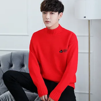 

Varsanol Cotton Sweater Men's Pullover Long-Sleeved Jacket Men's Half High Collar Sweater Top Loose Solid Knit Suit 10 Color New