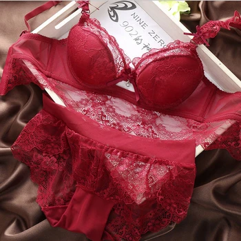 

3colors Lady Cute Sexy Underwear Lace Embroidery Bra Sets With Panties Hot Sale