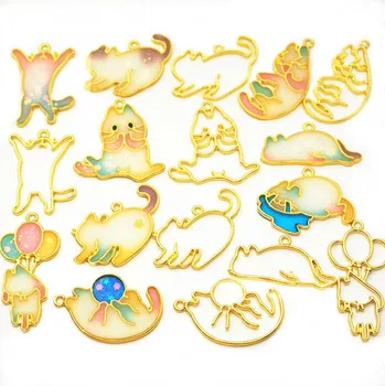 

Loving Cat In Different Pose Shaped Metal Frame UV Resin Charm Gold Bezel Jewelry Making Tools